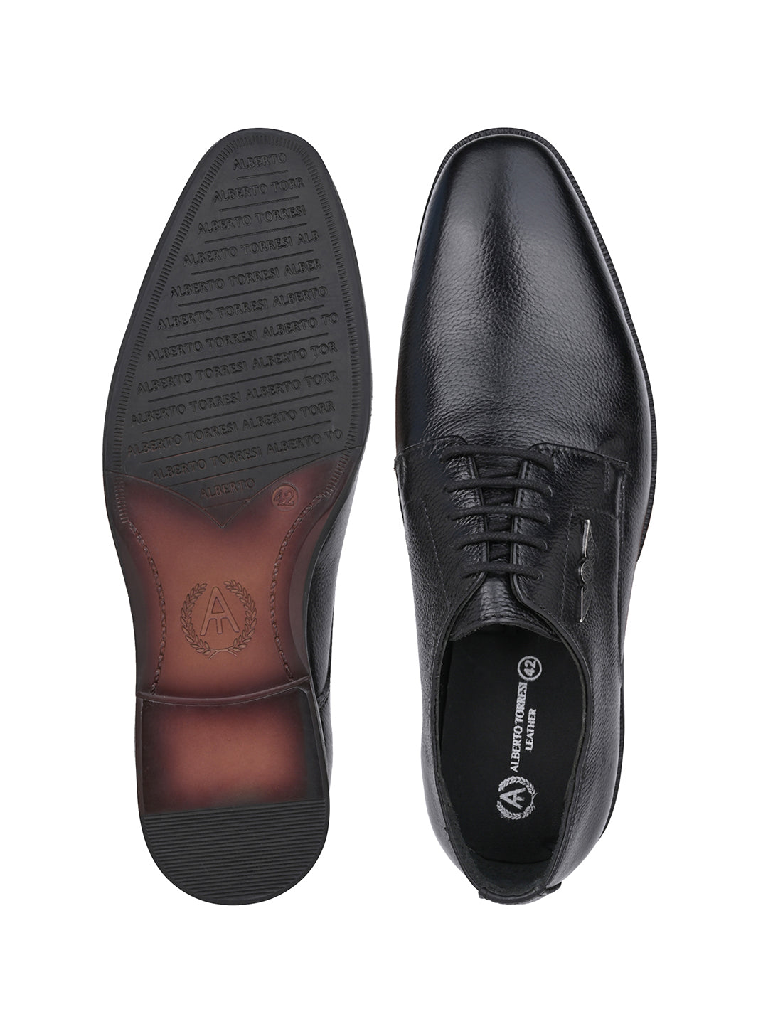 Men Textured Black Leather Lace-Up Formal Shoes with TPR Sole