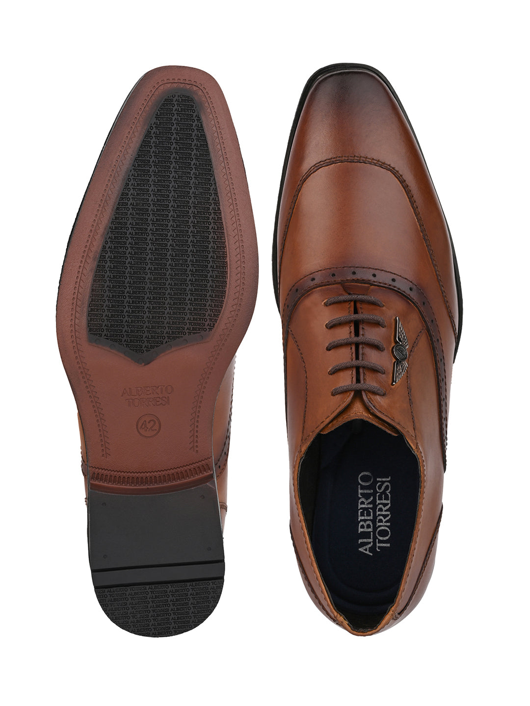 Alberto Torresi Genuine Leather Tan Laceup Formal Shoes Oxford For Men