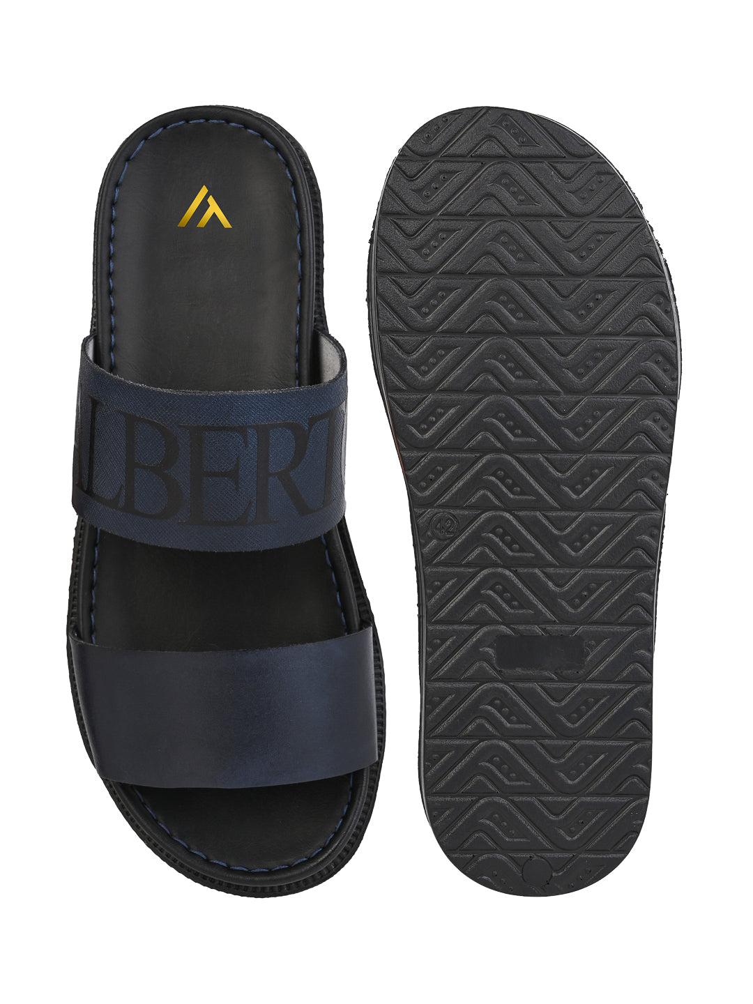 Alberto Torresi PVC Printed Branding Textured Blue Leather Men Slippers