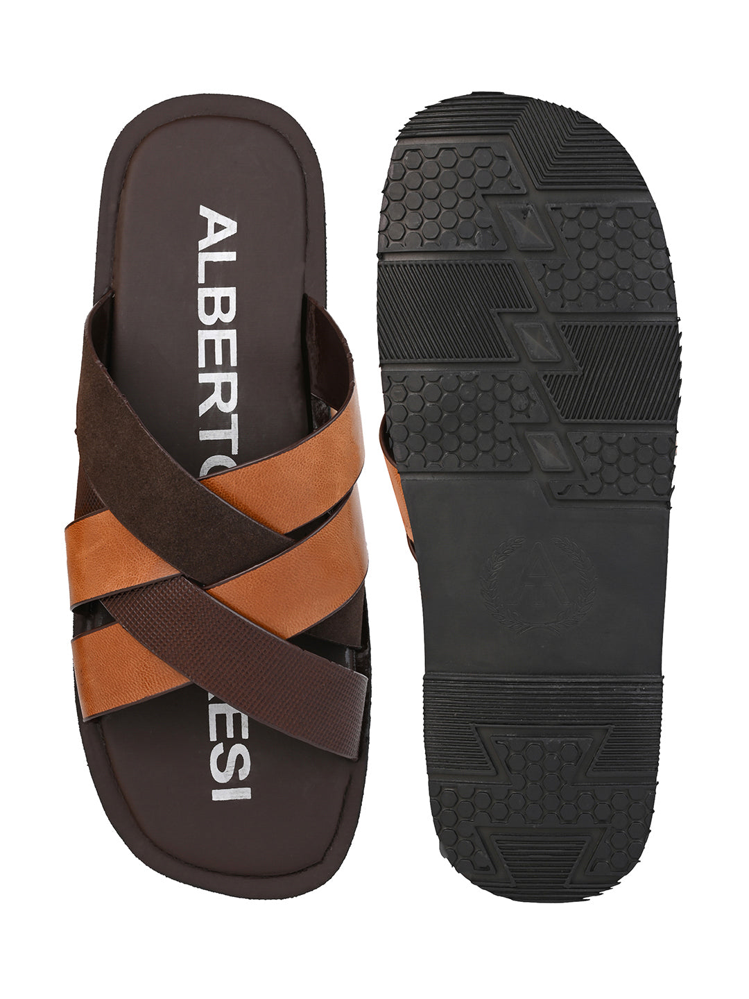 Alberto Torresi 271 Trendy Non Stitched Strap  Brown Leather Slippers