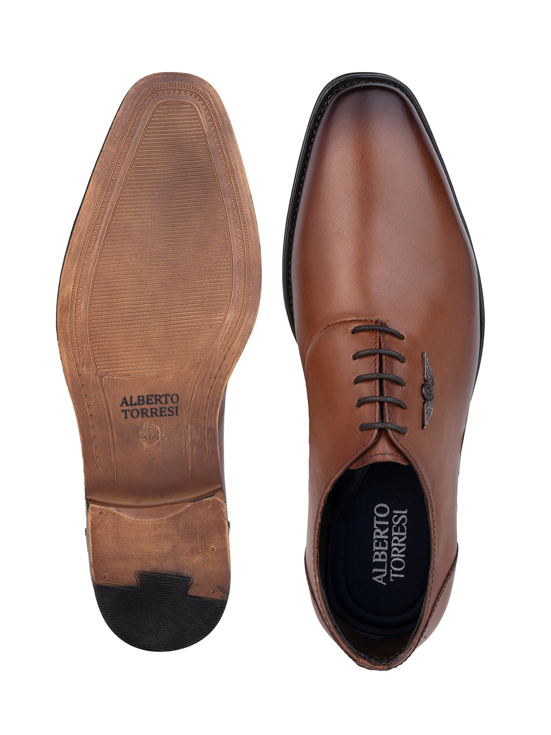 Tan Leather Lace Up Shoes For Men With Sneaker Footpad