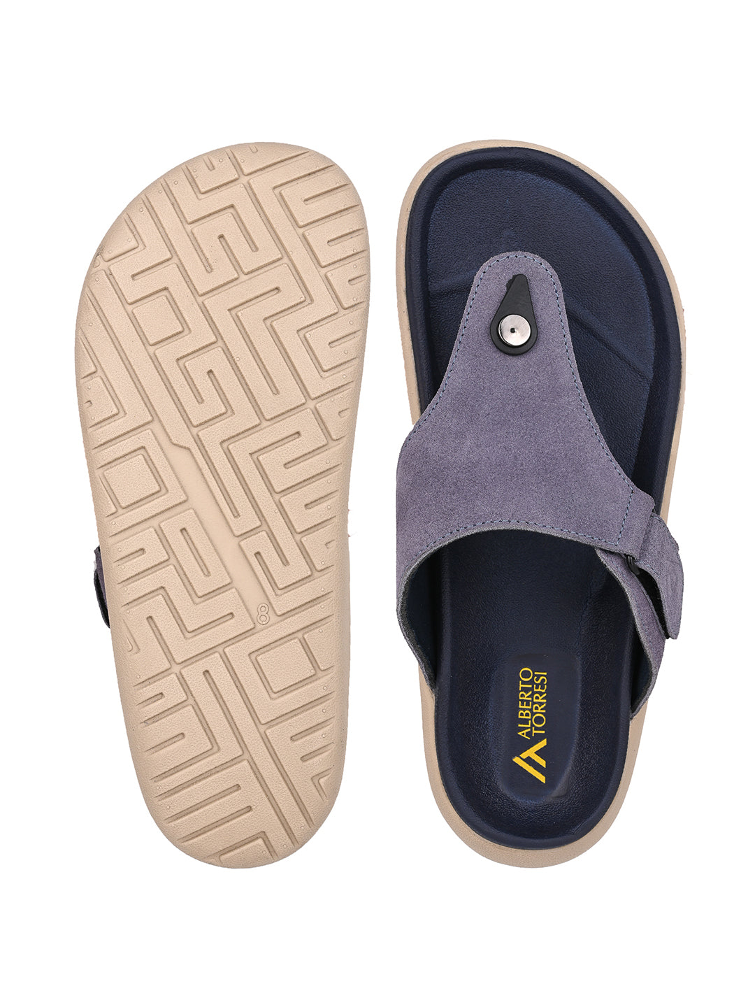 Men Mauve Genuine Suede Leather Adjustable T-Strap Comfort Slippers