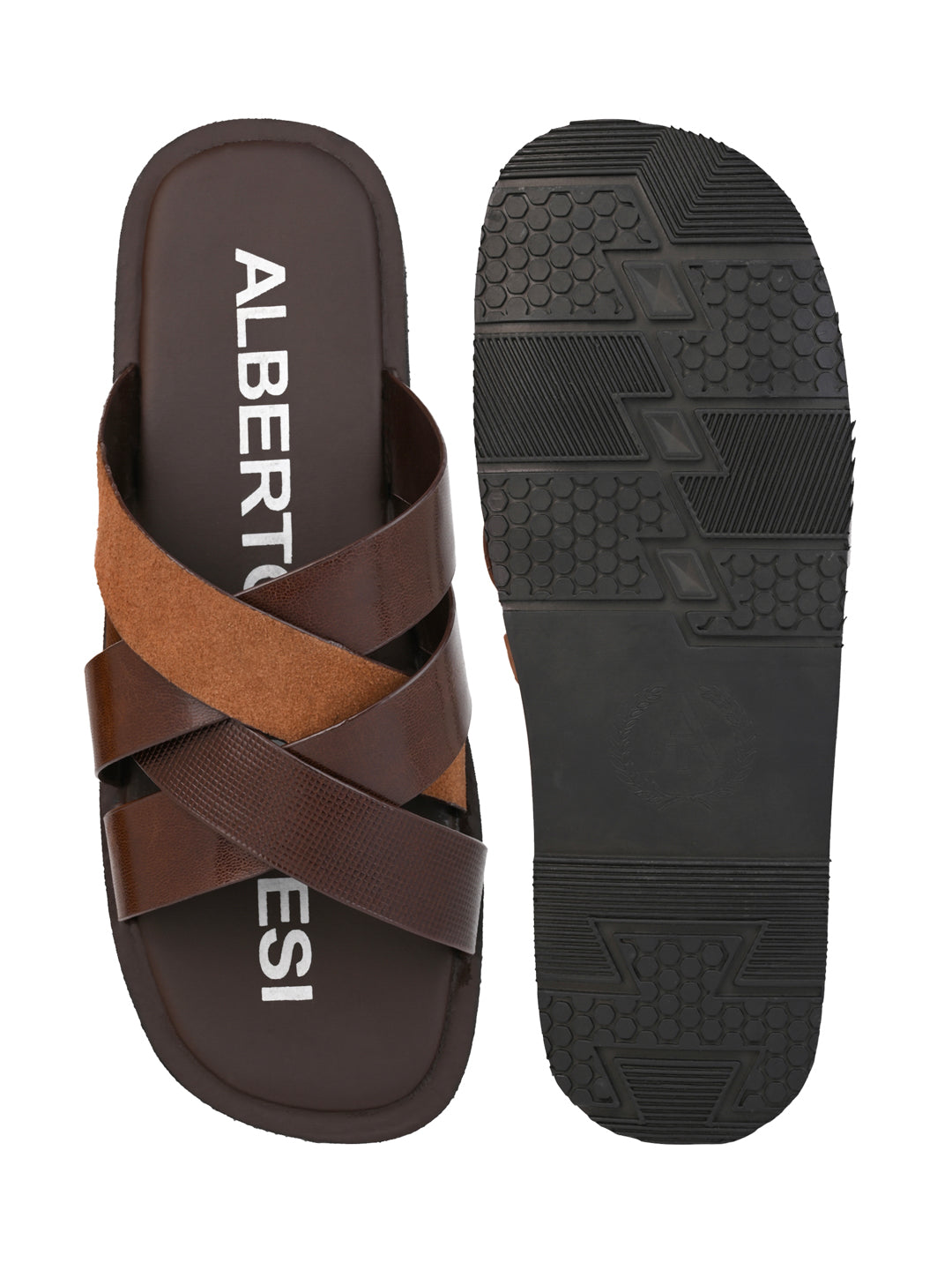 Alberto Torresi 271 Trendy Non Stitched Strap Tan  Leather Slippers