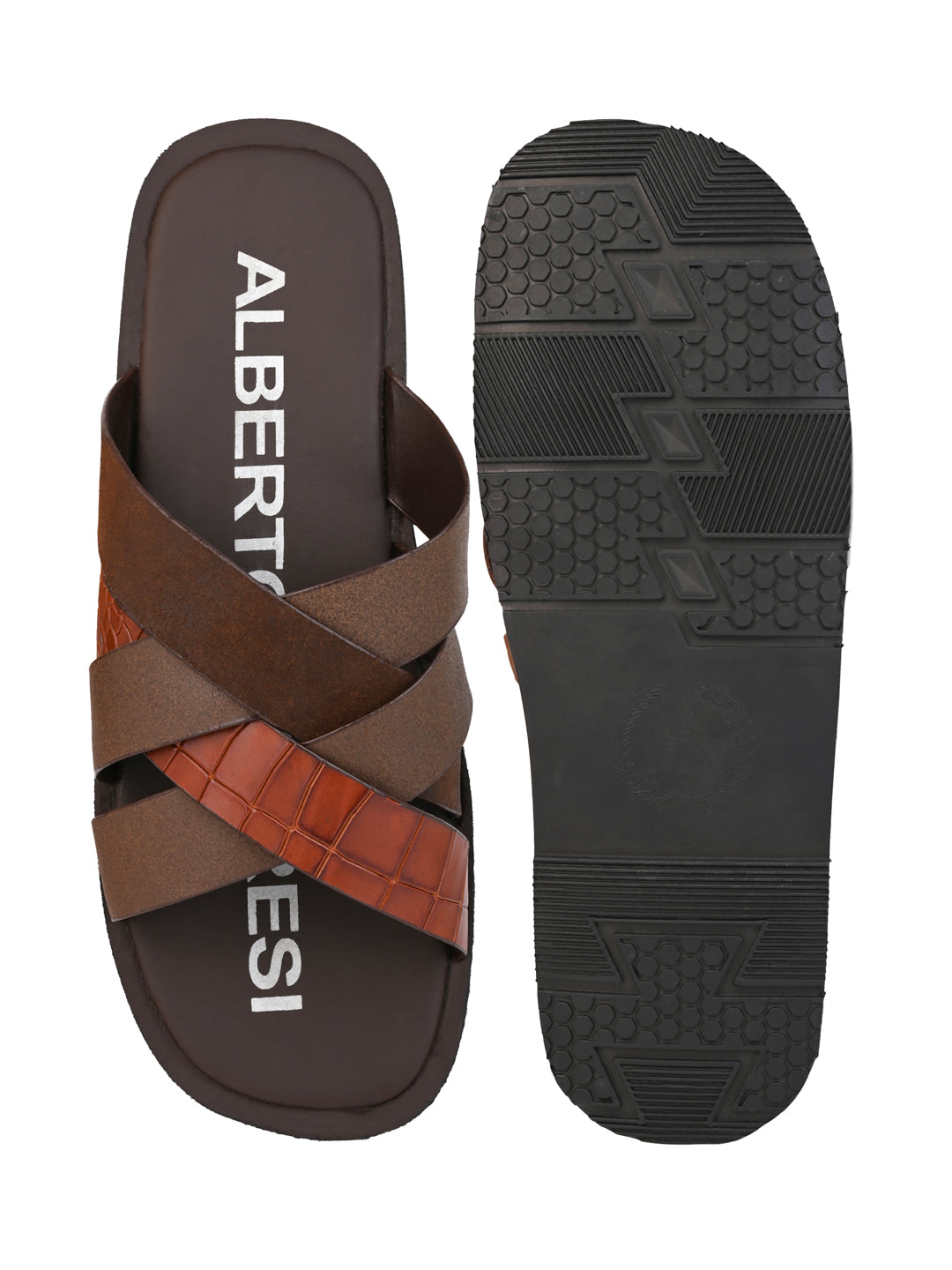 Alberto Torresi 272 Trendy Non Stitched Strap  Brown Leather Slippers