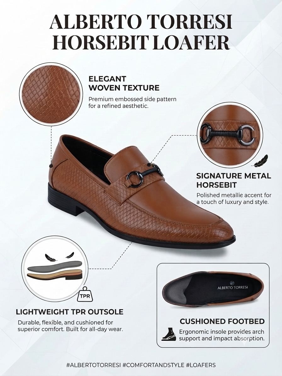 Leone Tan Textured Horsebit Loafers for Men - Formal Slip-On Shoes for Office & Party Wear
