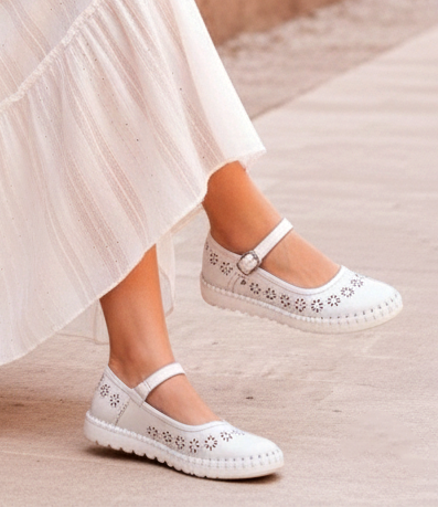 Women’s White Floral Cutwork Comfort Belly with Flexible Sole