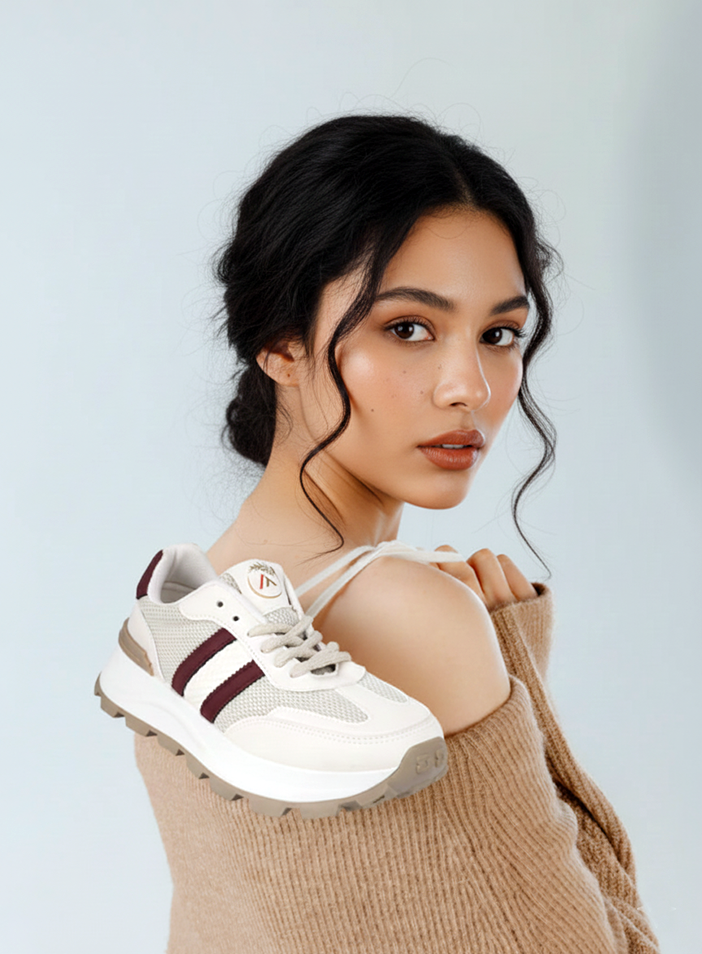 Women’s White Platform Sneakers – Stylish Synthetic Lace-Up Shoes