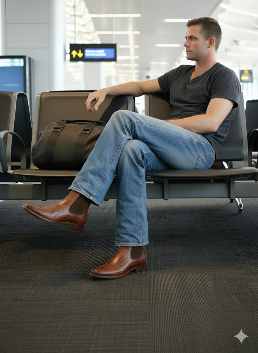 Luxurious Tan Croco Leather Chelsea Boots for Men