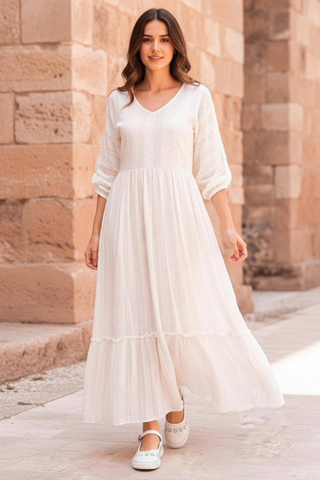 Women’s White Floral Cutwork Comfort Belly with Flexible Sole
