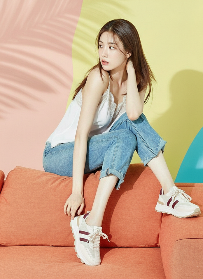 Women’s White Platform Sneakers – Stylish Synthetic Lace-Up Shoes