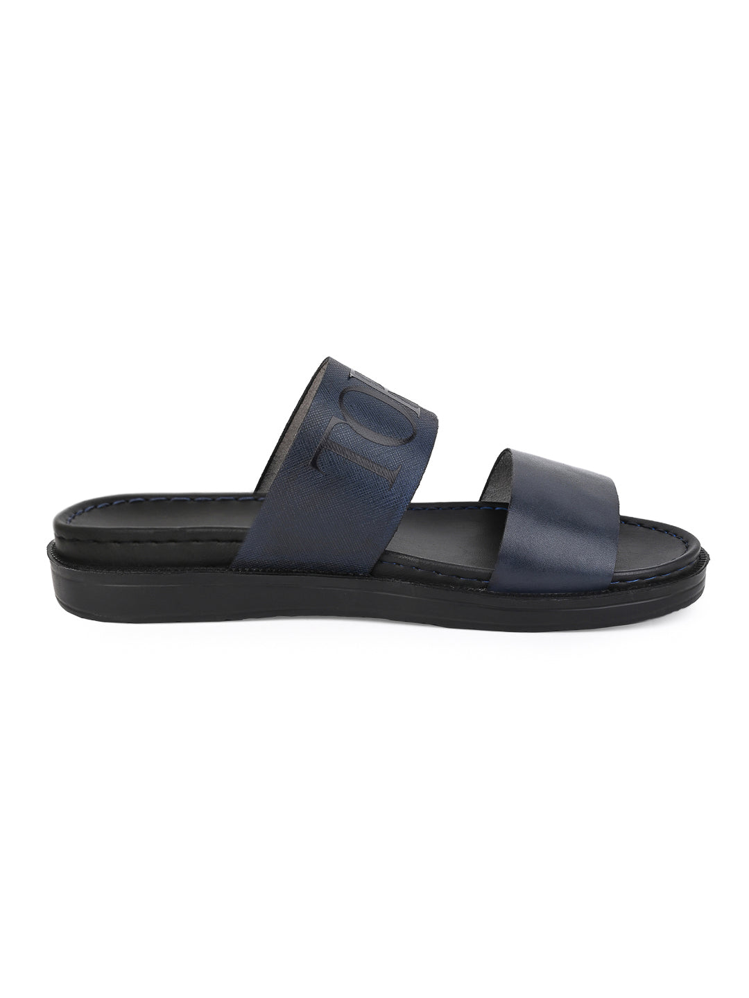 Alberto Torresi PVC Printed Branding Textured Blue Leather Men Slippers
