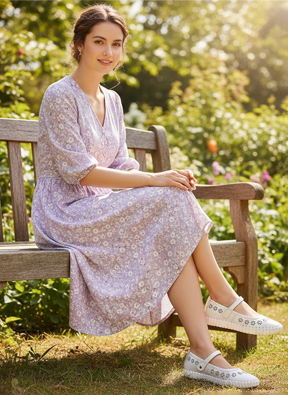 Women’s White Floral Cutwork Comfort Belly with Flexible Sole