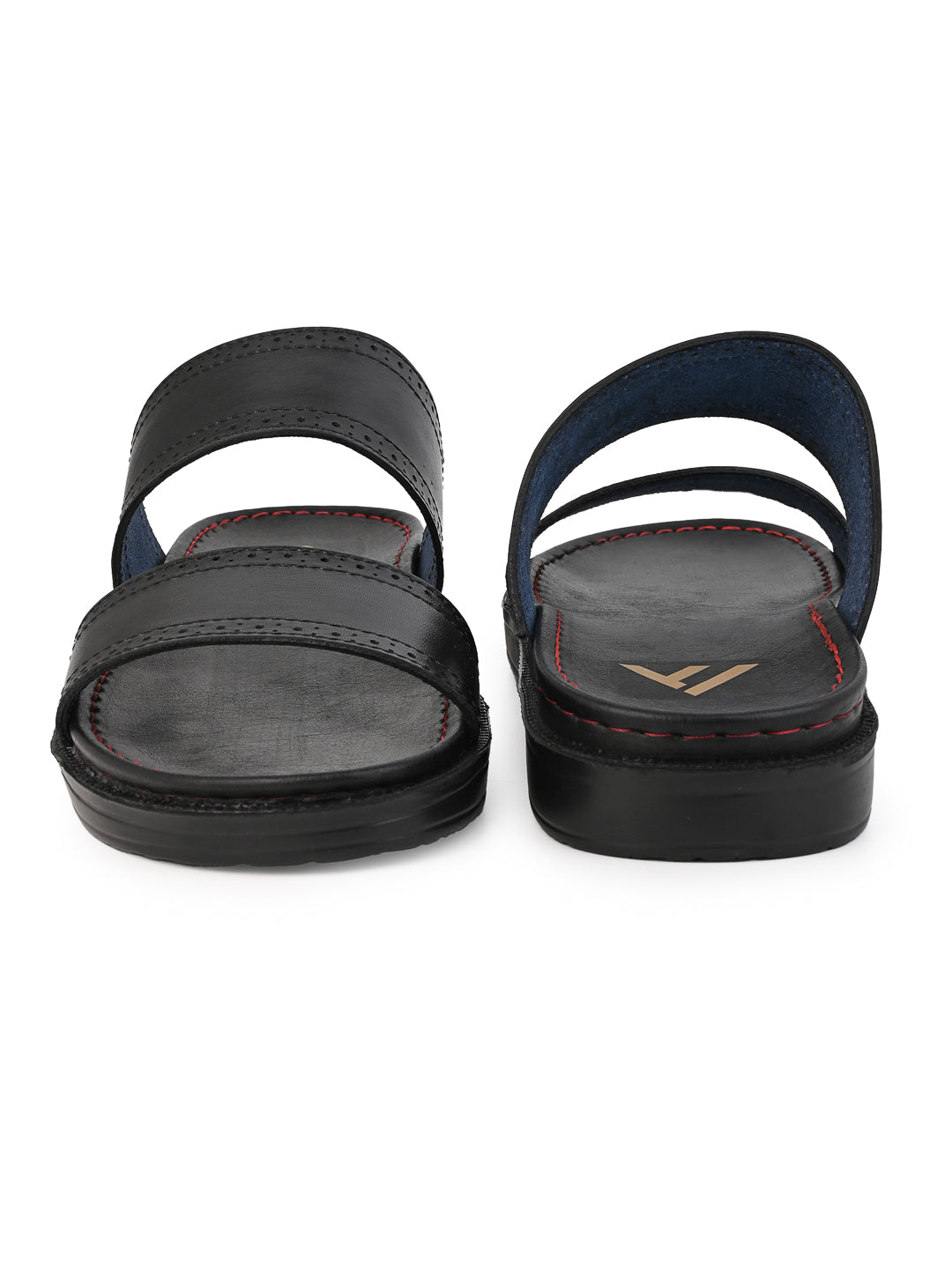 Alberto Torresi PVC Printed Branding Textured Black Leather Men Slippers