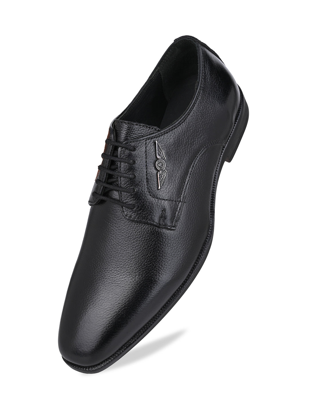 Men Textured Black Leather Lace-Up Formal Shoes with TPR Sole