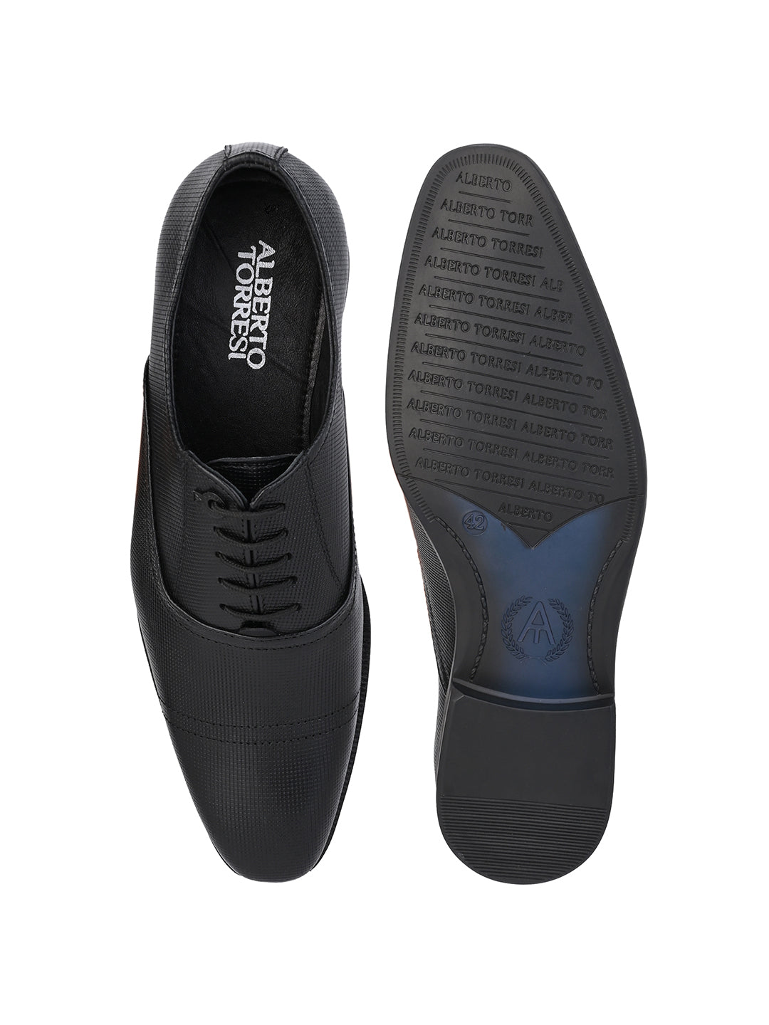 ALBERTO TORRESI GENUINE LEATHER TEXTURED BLACK FORMAL LACEUP SHOES