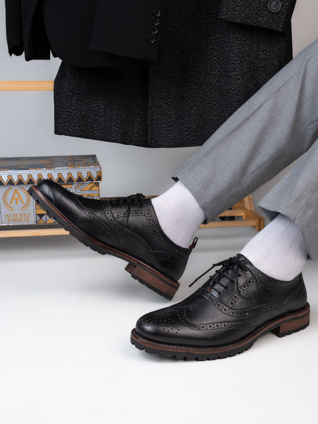Alberto Torresi Latest Black Brogue Shoes With Padded Insole