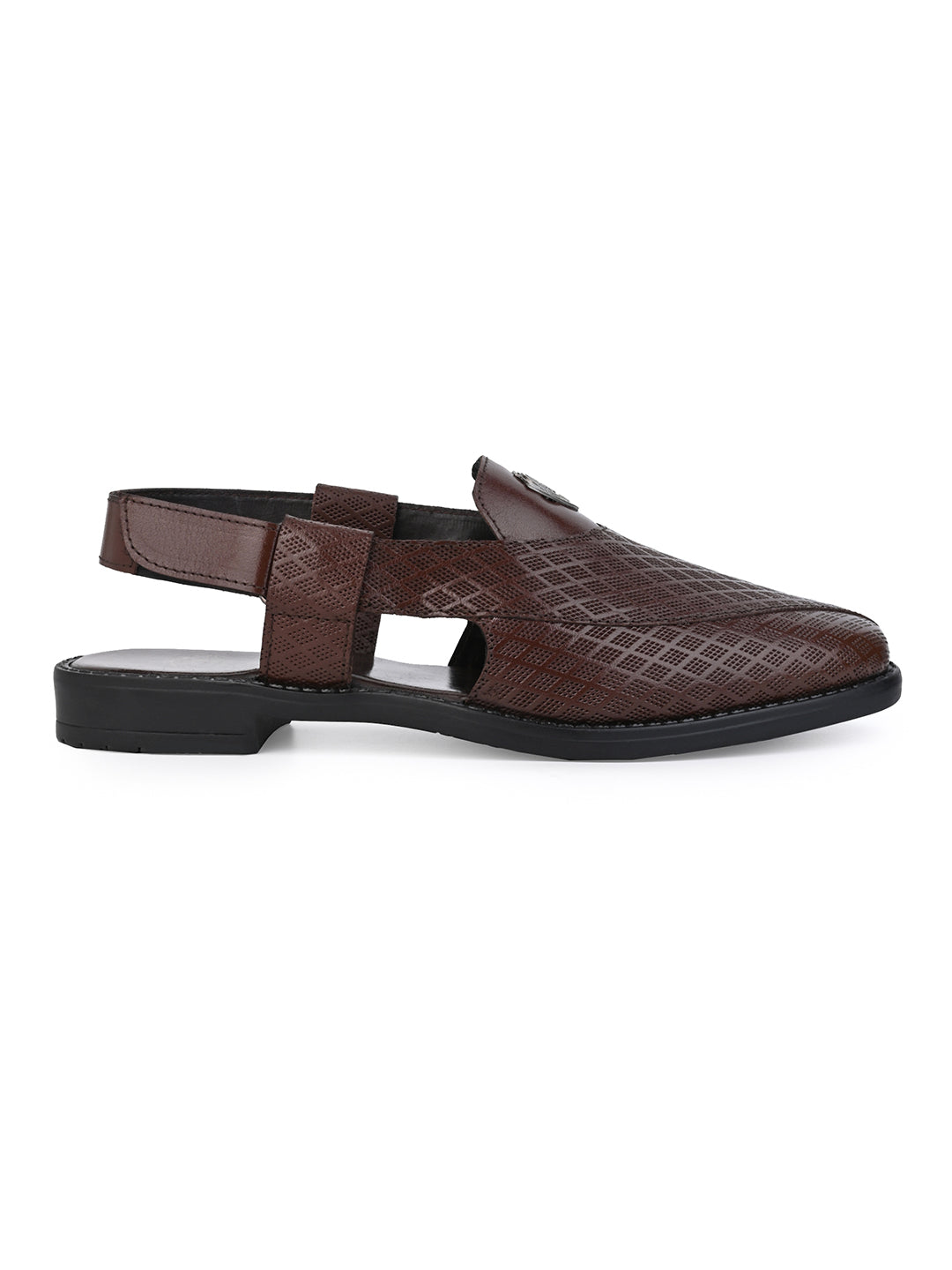 Alberto Torresi Genuine Tan Leather Textured Peshawari Sandal With Padded Insole