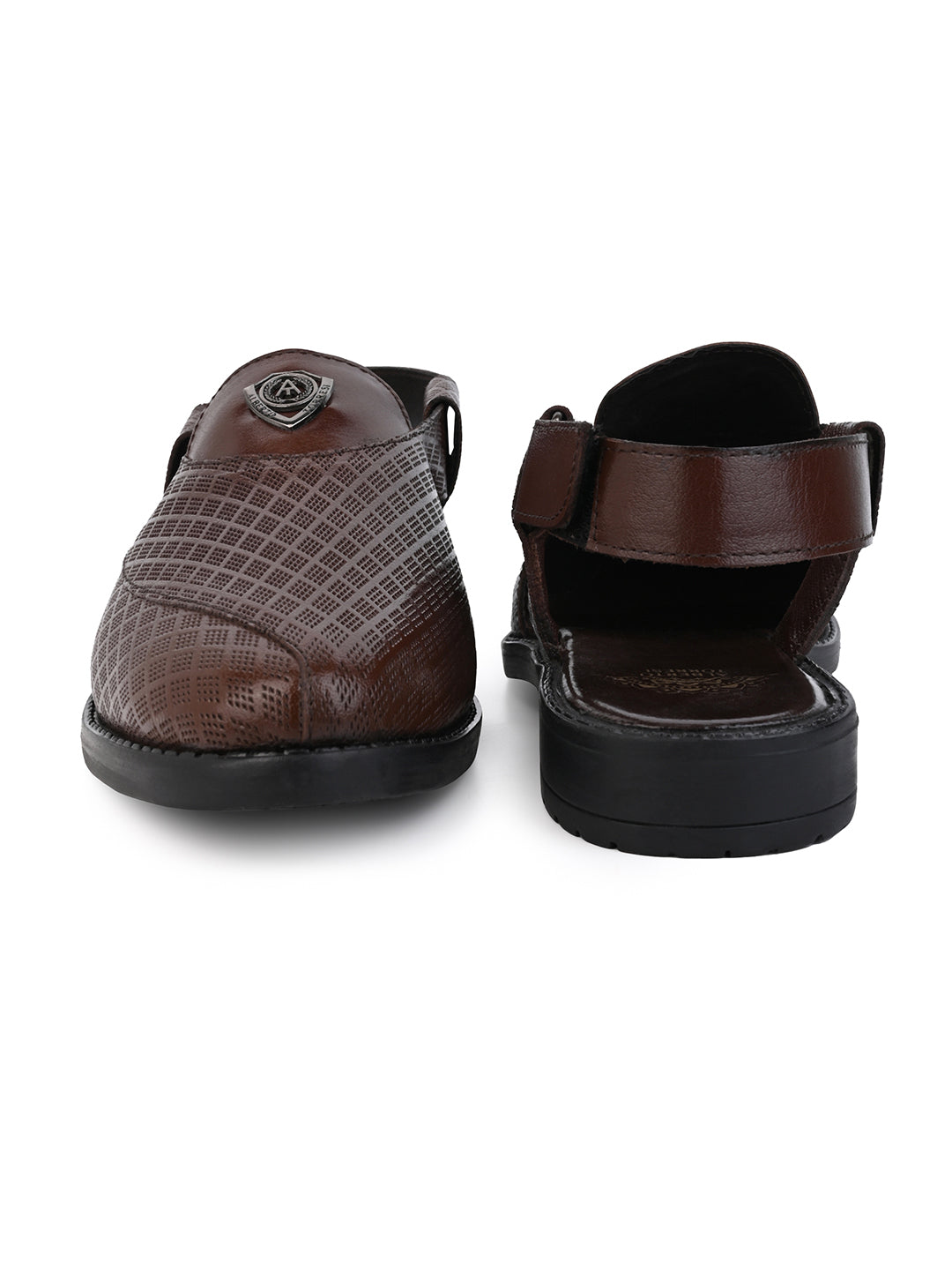 Alberto Torresi Genuine Tan Leather Textured Peshawari Sandal With Padded Insole