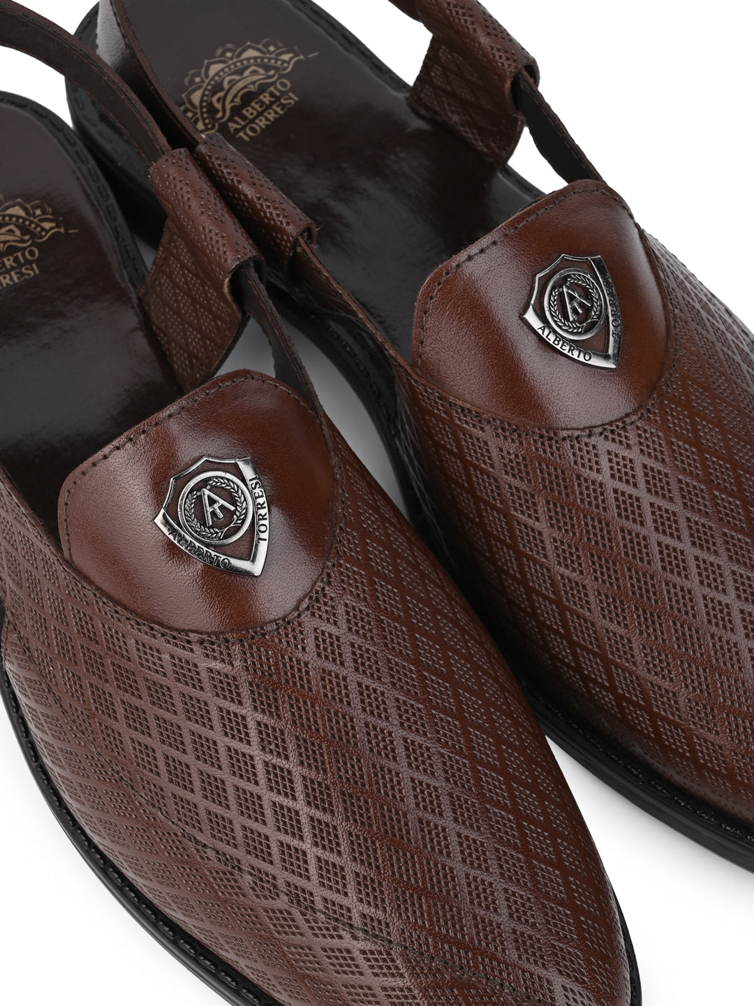 Alberto Torresi Genuine Tan Leather Textured Peshawari Sandal With Padded Insole