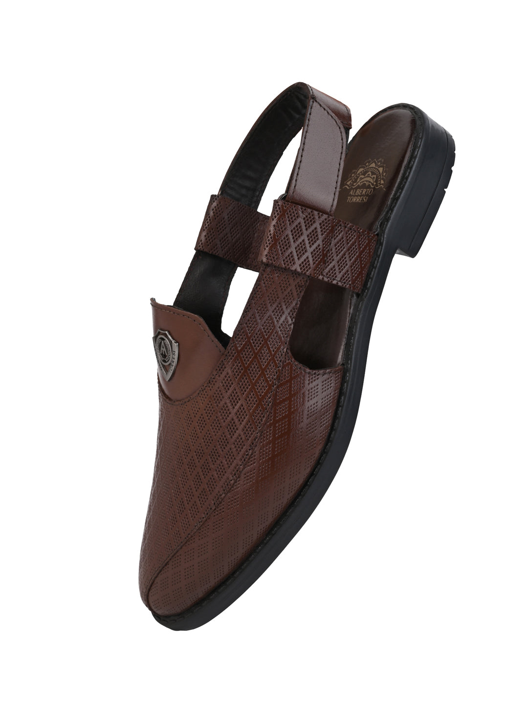 Alberto Torresi Genuine Tan Leather Textured Peshawari Sandal With Padded Insole