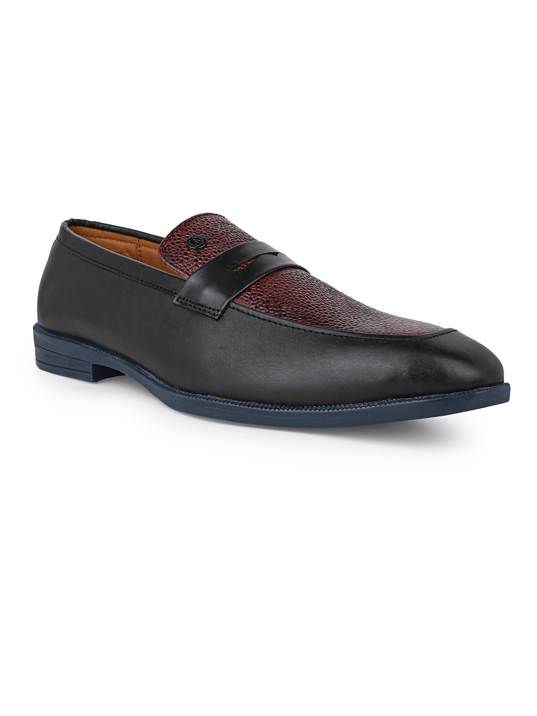 Men Bordo Textured Leather Slip-On Penny Loafers with TPR Sole