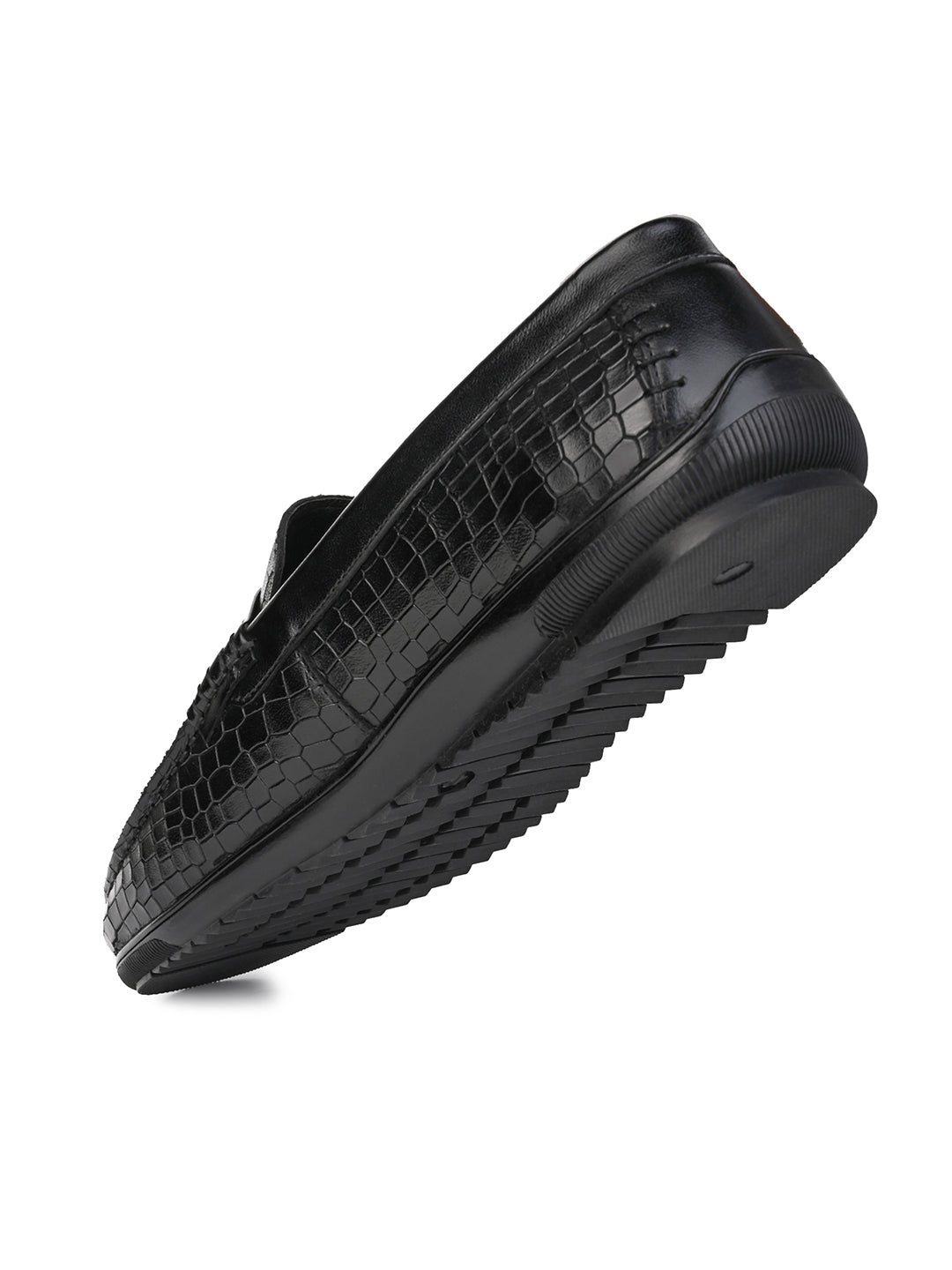 Alberto Torresi Genuine Leather Black Textured Loafers For Men