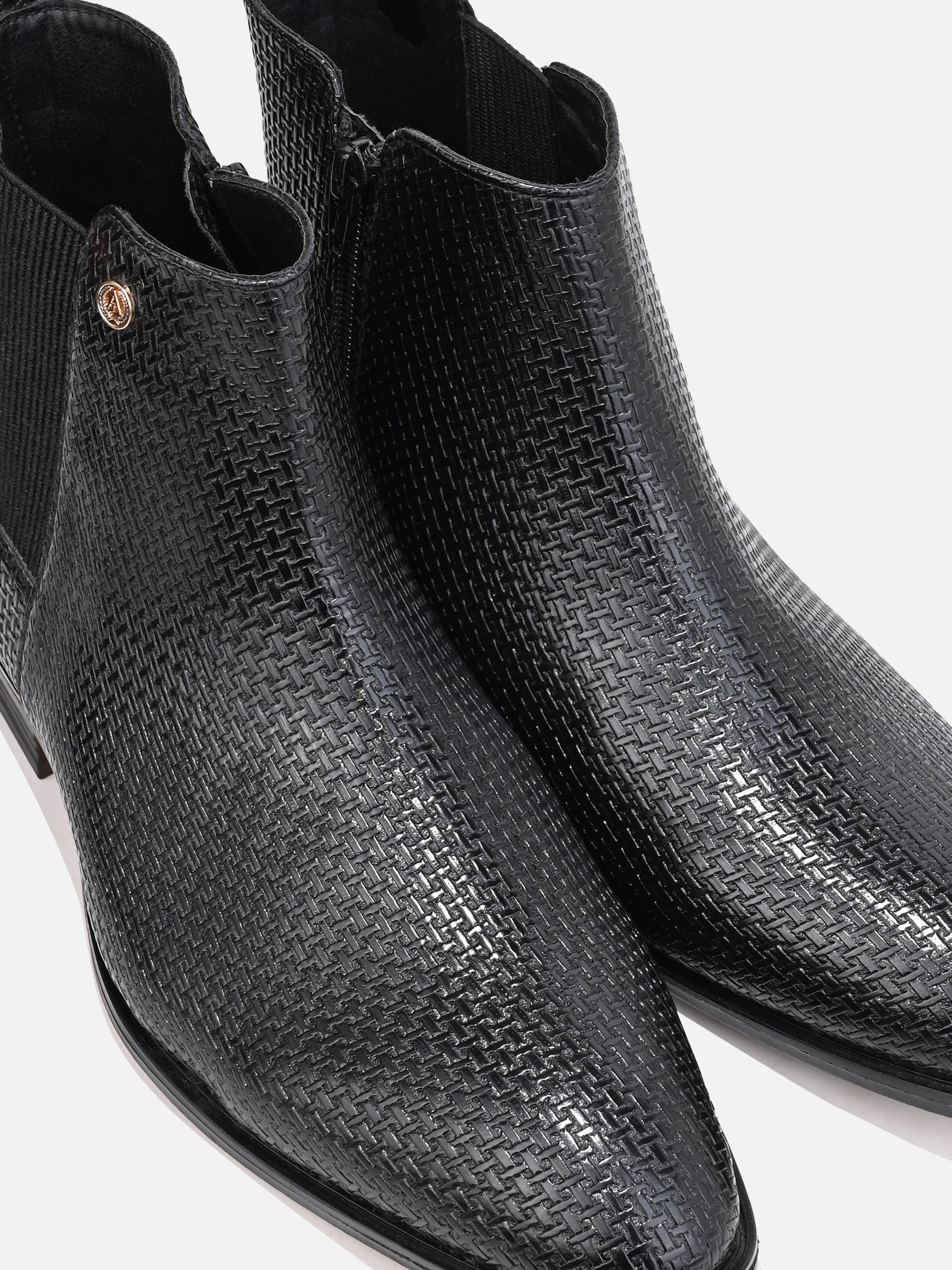 Alberto Torresi Men’s Snake Texture Chelsea Slip-On Shoes – Black & Grey