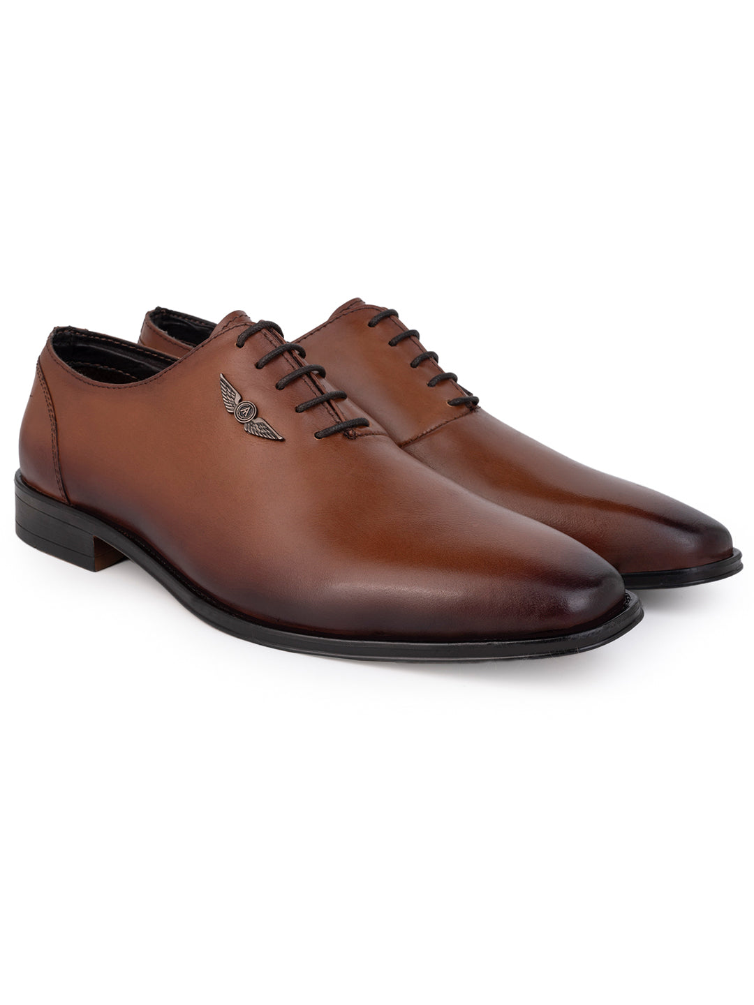 Tan Leather Lace Up Shoes For Men With Sneaker Footpad