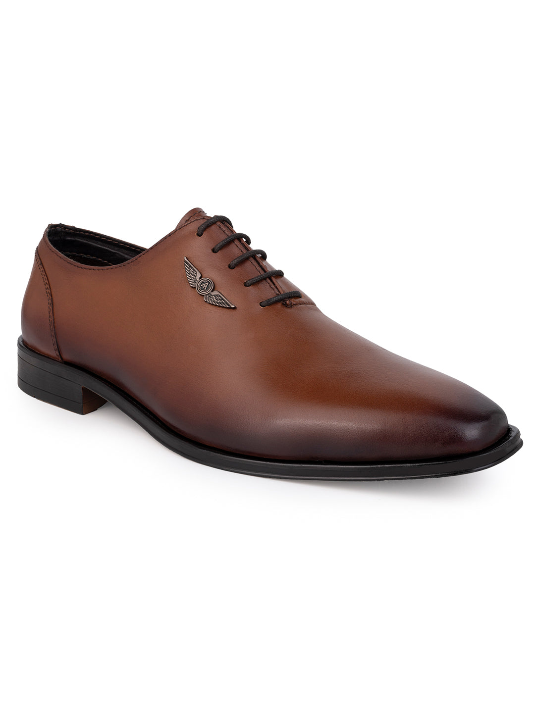 Tan Leather Lace Up Shoes For Men With Sneaker Footpad