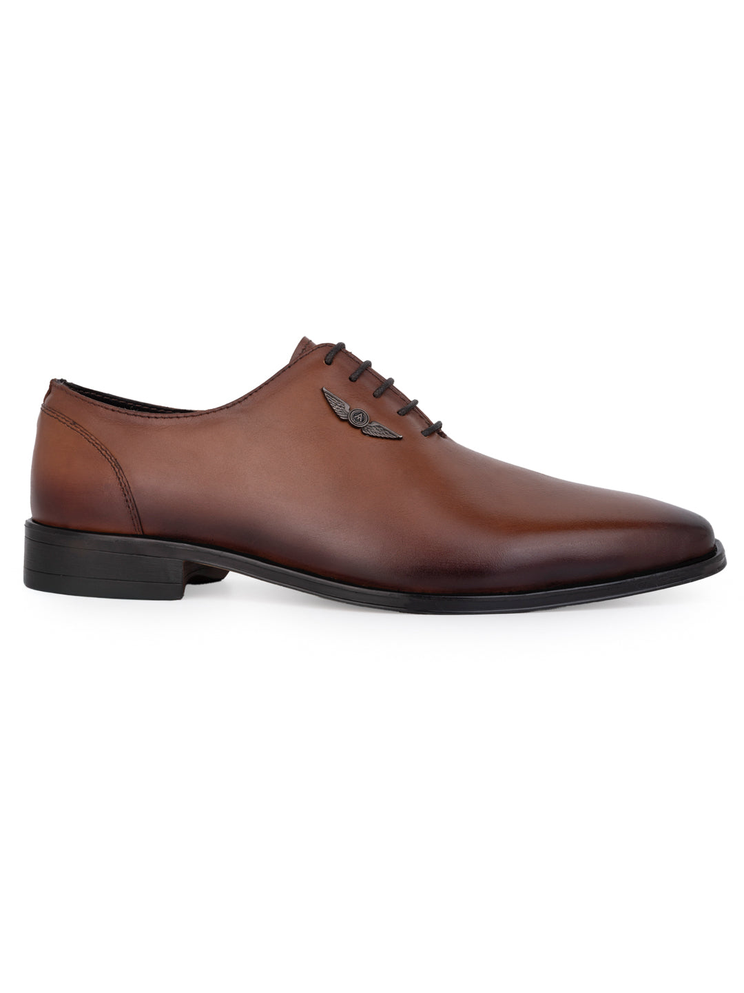 Tan Leather Lace Up Shoes For Men With Sneaker Footpad