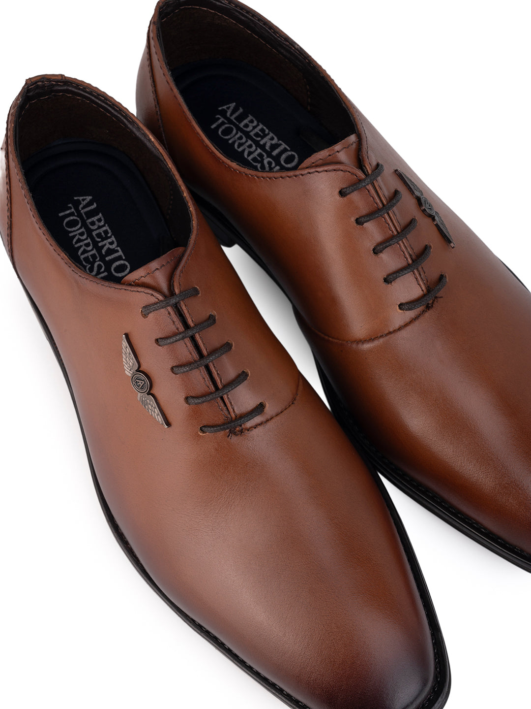 Tan Leather Lace Up Shoes For Men With Sneaker Footpad