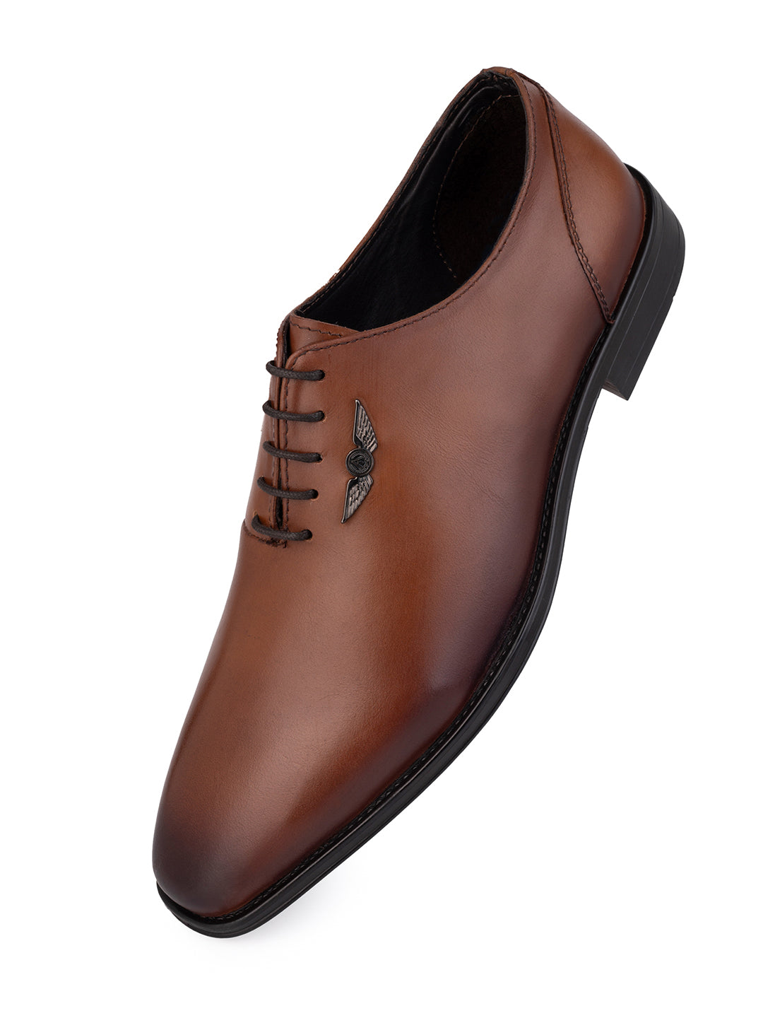 Tan Leather Lace Up Shoes For Men With Sneaker Footpad