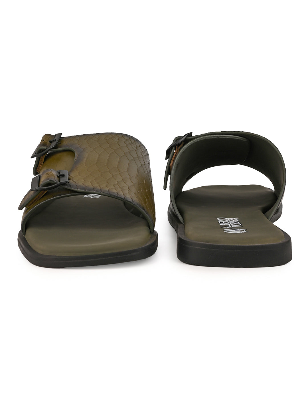 Alberto Torresi Men’s Green Textured Leather Monk-Strap Slide