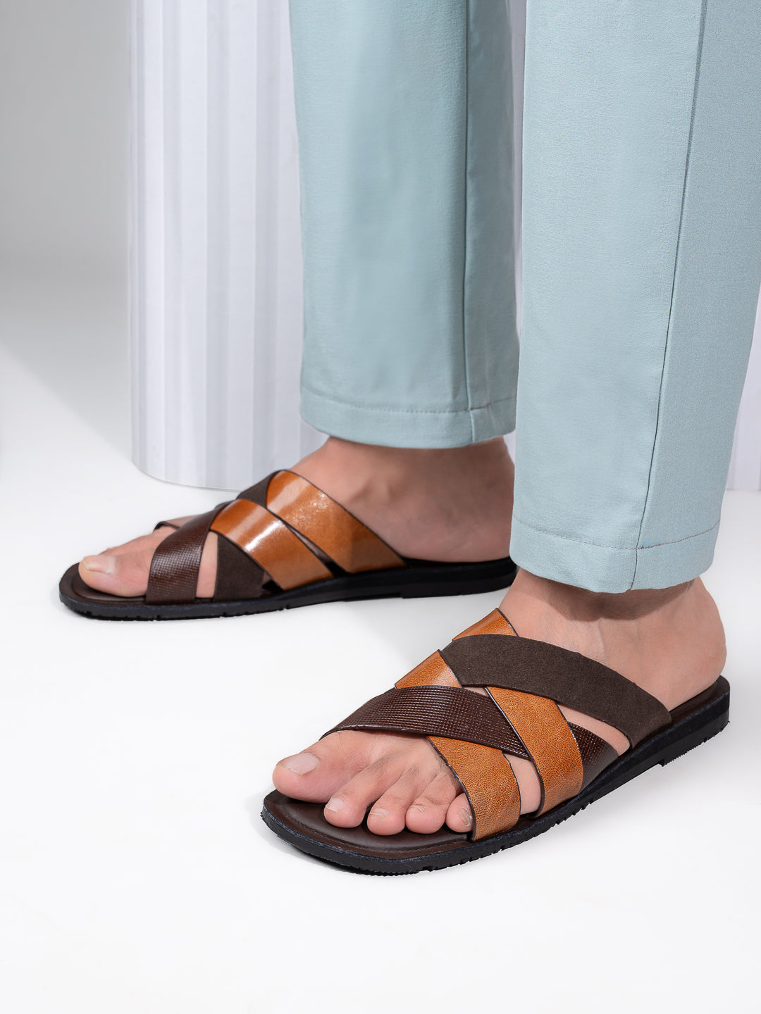 Alberto Torresi 271 Trendy Non Stitched Strap  Brown Leather Slippers