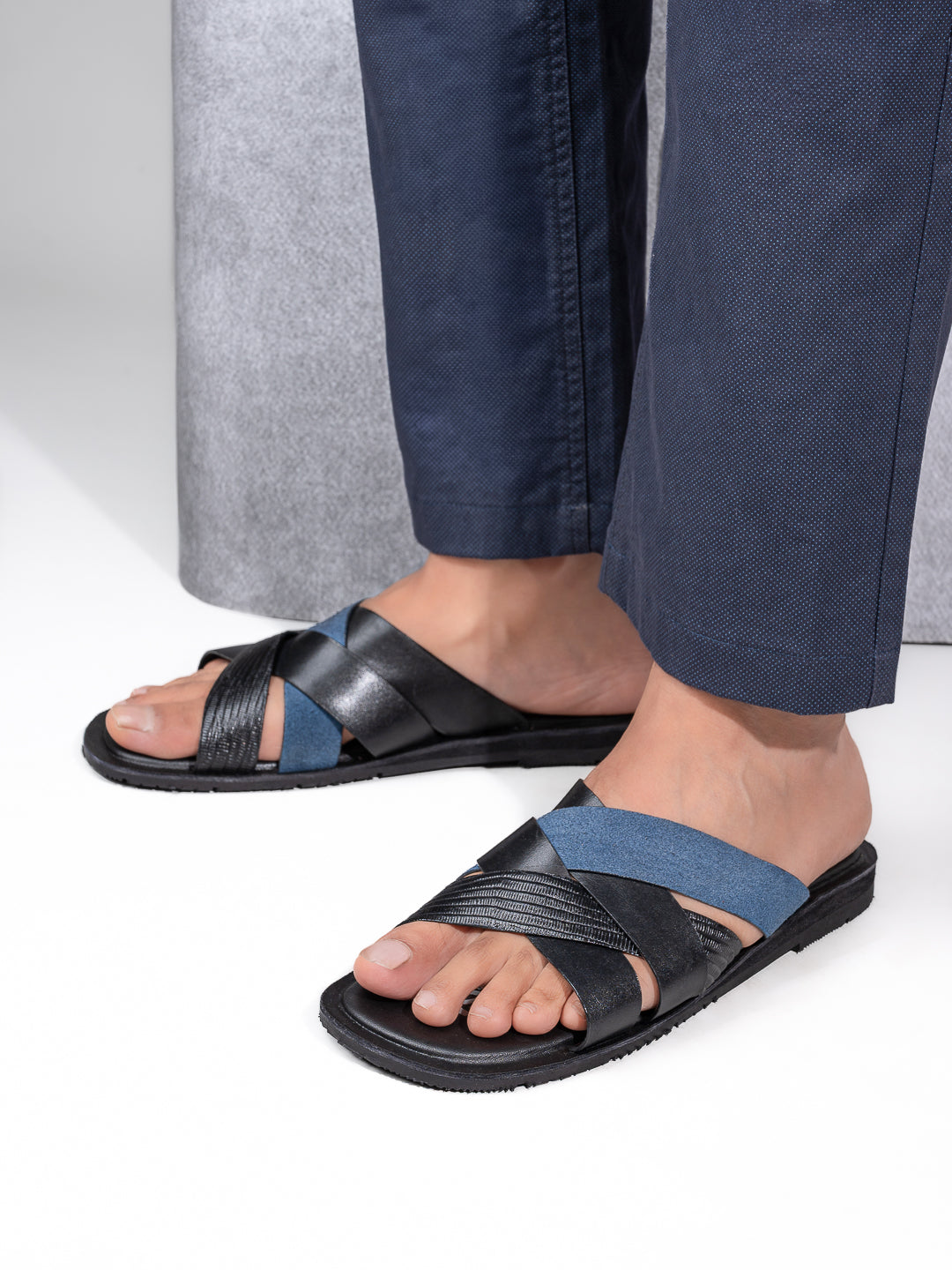 Alberto Torresi 270 Trendy Non Stitched Strap Blue Leather Slippers