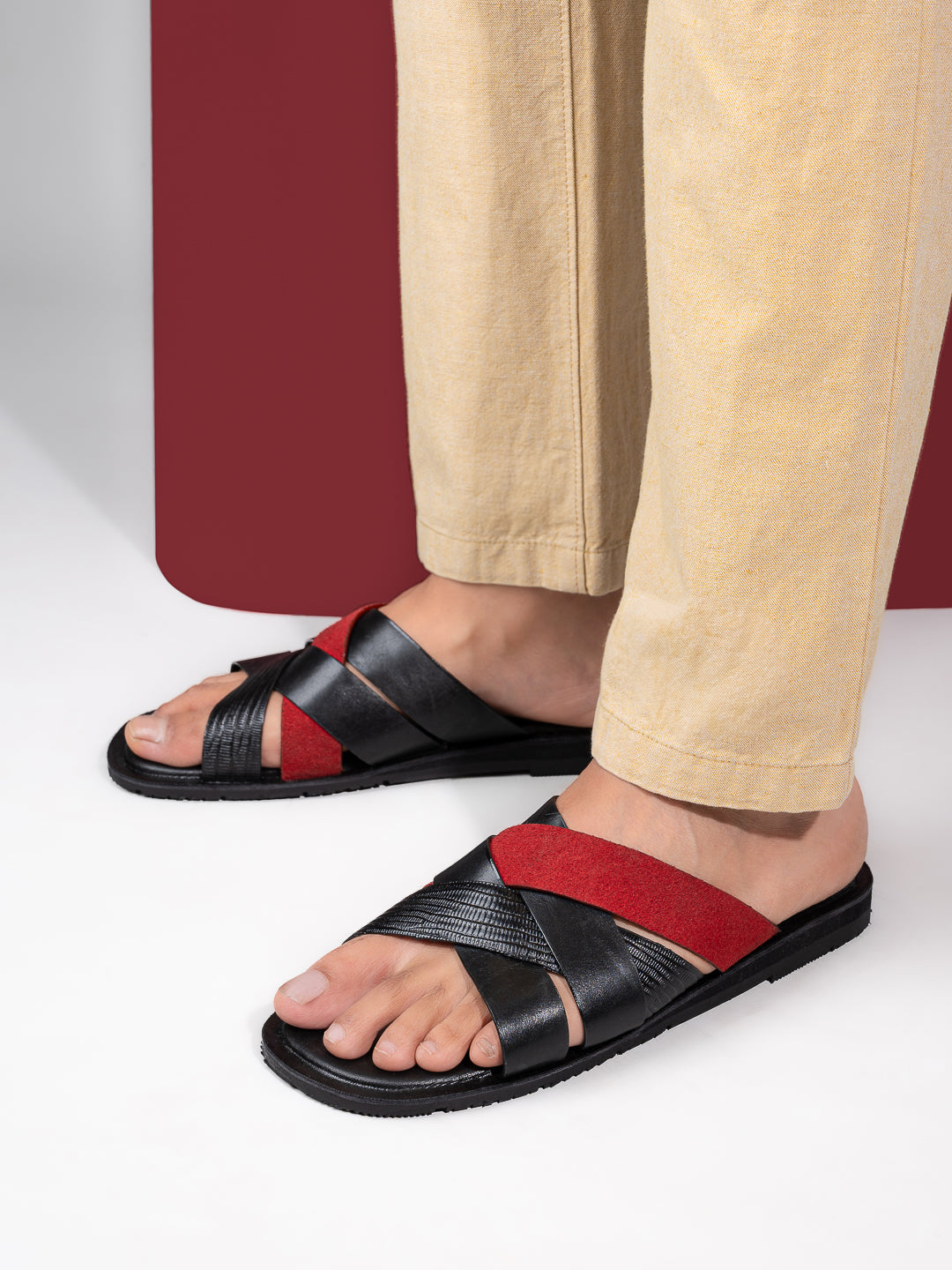 Alberto Torresi 270 Trendy Non Stitched Strap Red Leather Slippers