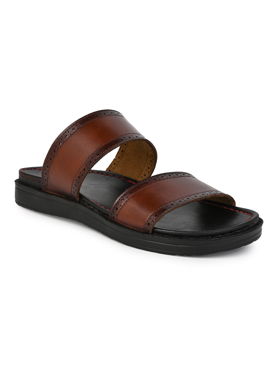 Alberto Torresi PVC Printed Branding Textured Tan Leather Men Slippers