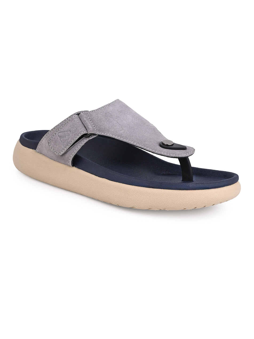 Men Mauve Genuine Suede Leather Adjustable T-Strap Comfort Slippers