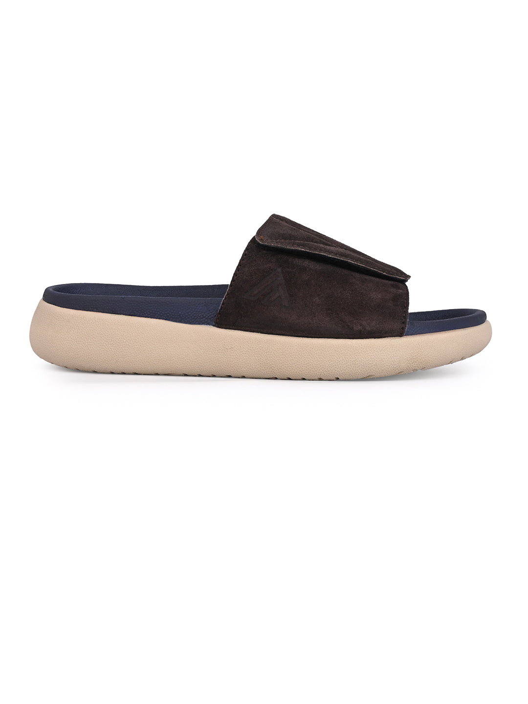 ALBERTO TORRESI Men Brown Suede Leather Adjustable Velcro Strap Comfort Slides