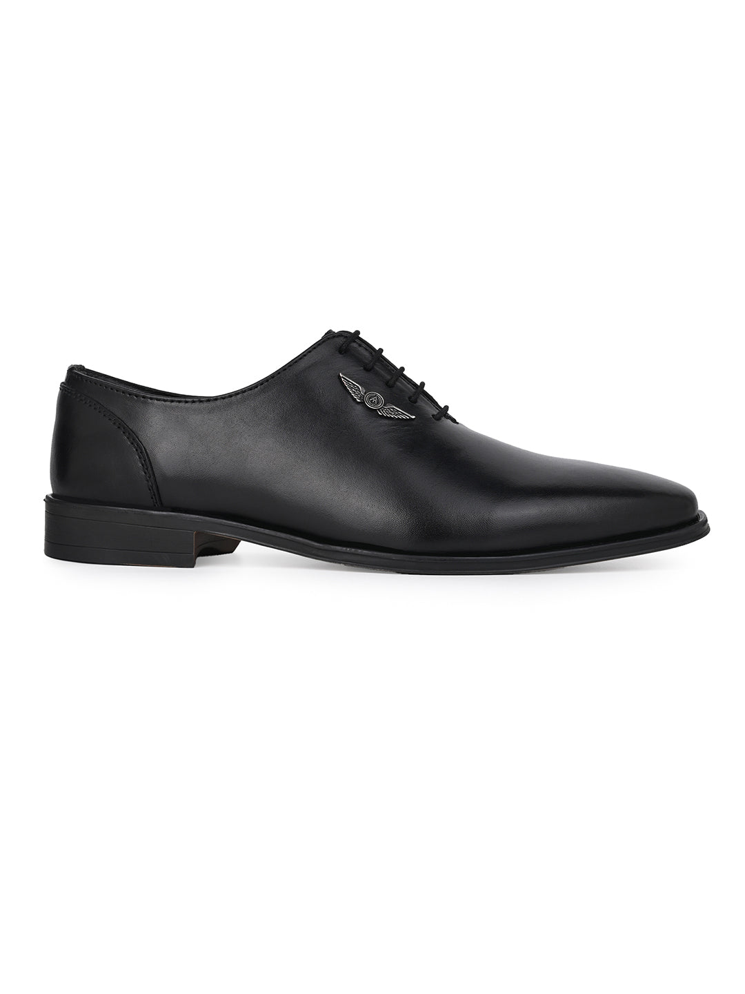 Black Leather Lace Up Shoes For Men With Sneaker Footpad