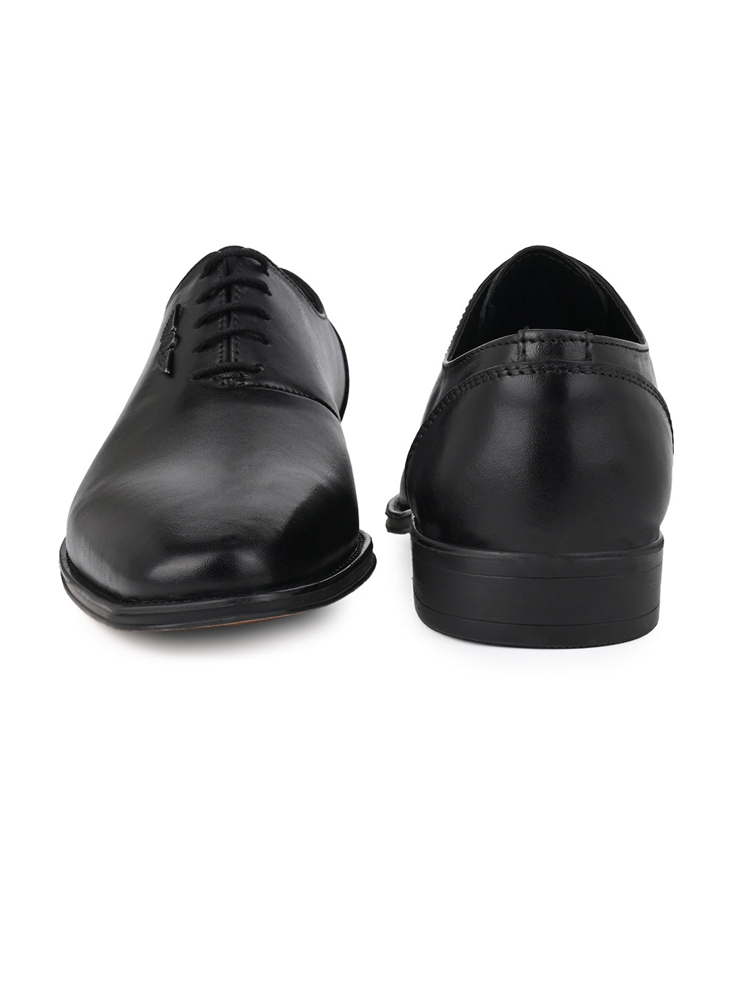 Black Leather Lace Up Shoes For Men With Sneaker Footpad