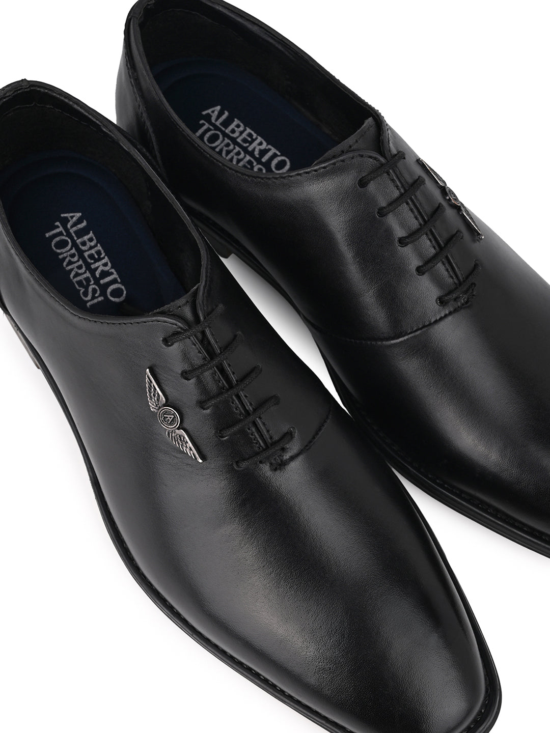 Black Leather Lace Up Shoes For Men With Sneaker Footpad