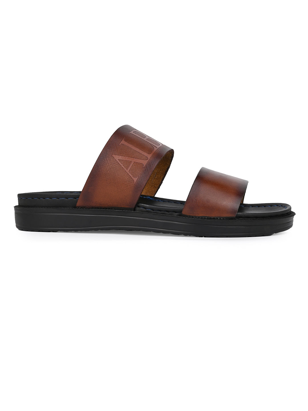 Alberto Torresi PVC Printed Branding Textured Tan Leather Men Slippers