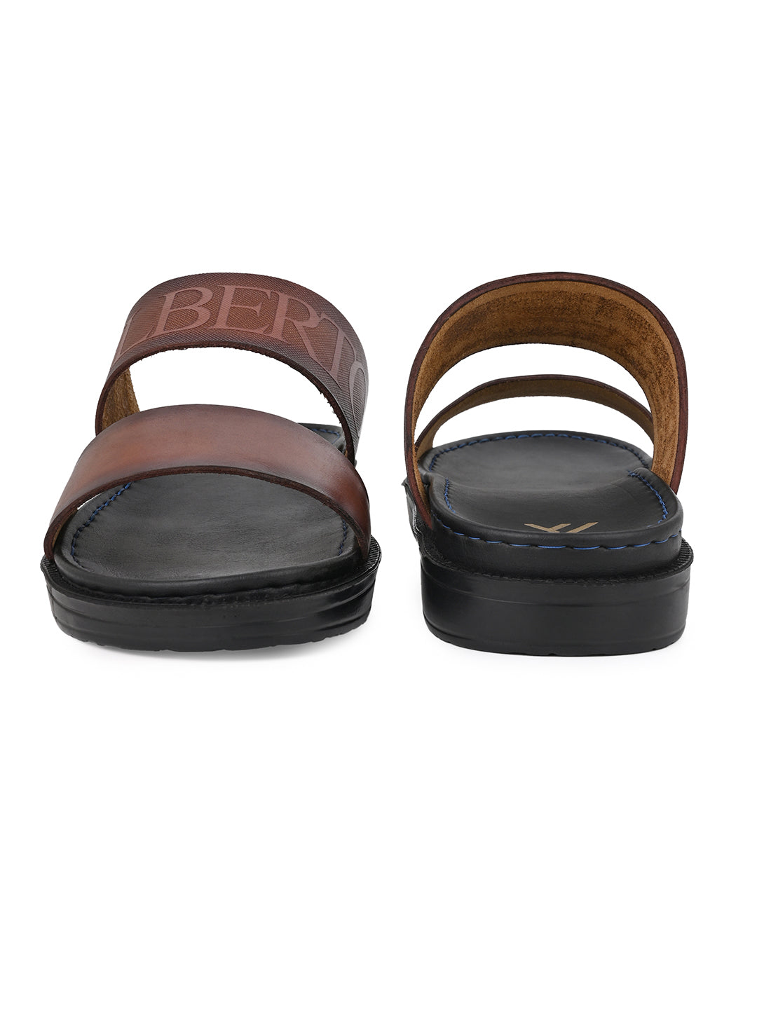 Alberto Torresi PVC Printed Branding Textured Tan Leather Men Slippers
