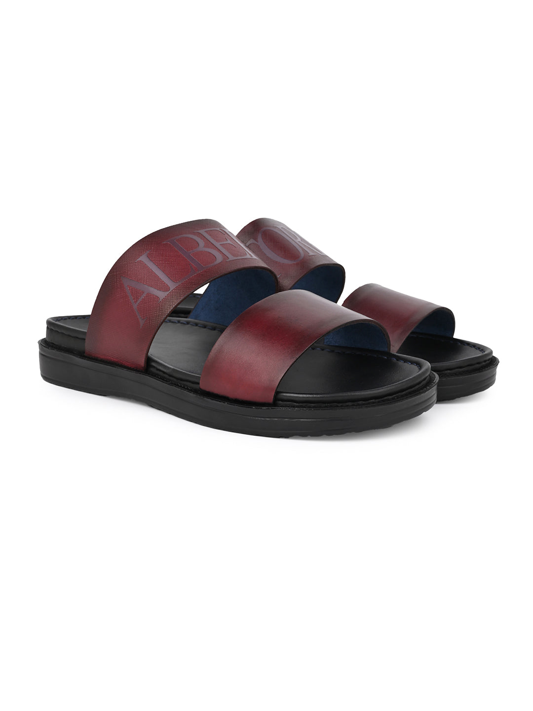Alberto Torresi PVC Printed Branding Textured Bordo Leather Men Slippers