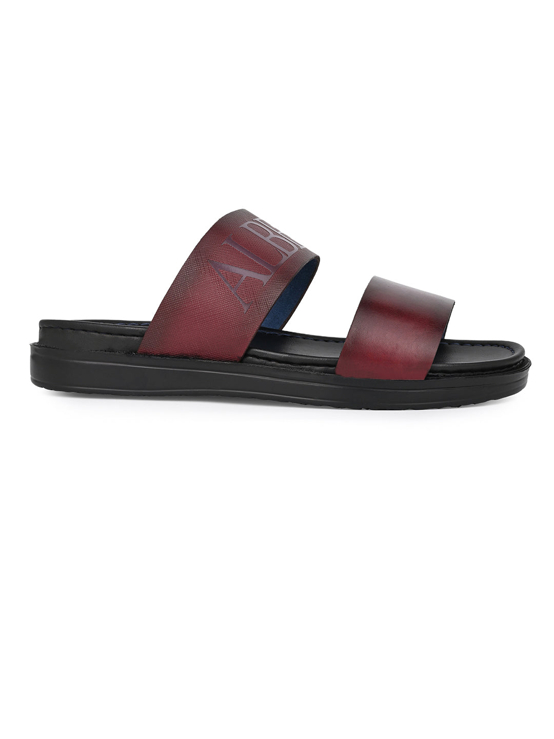 Alberto Torresi PVC Printed Branding Textured Bordo Leather Men Slippers