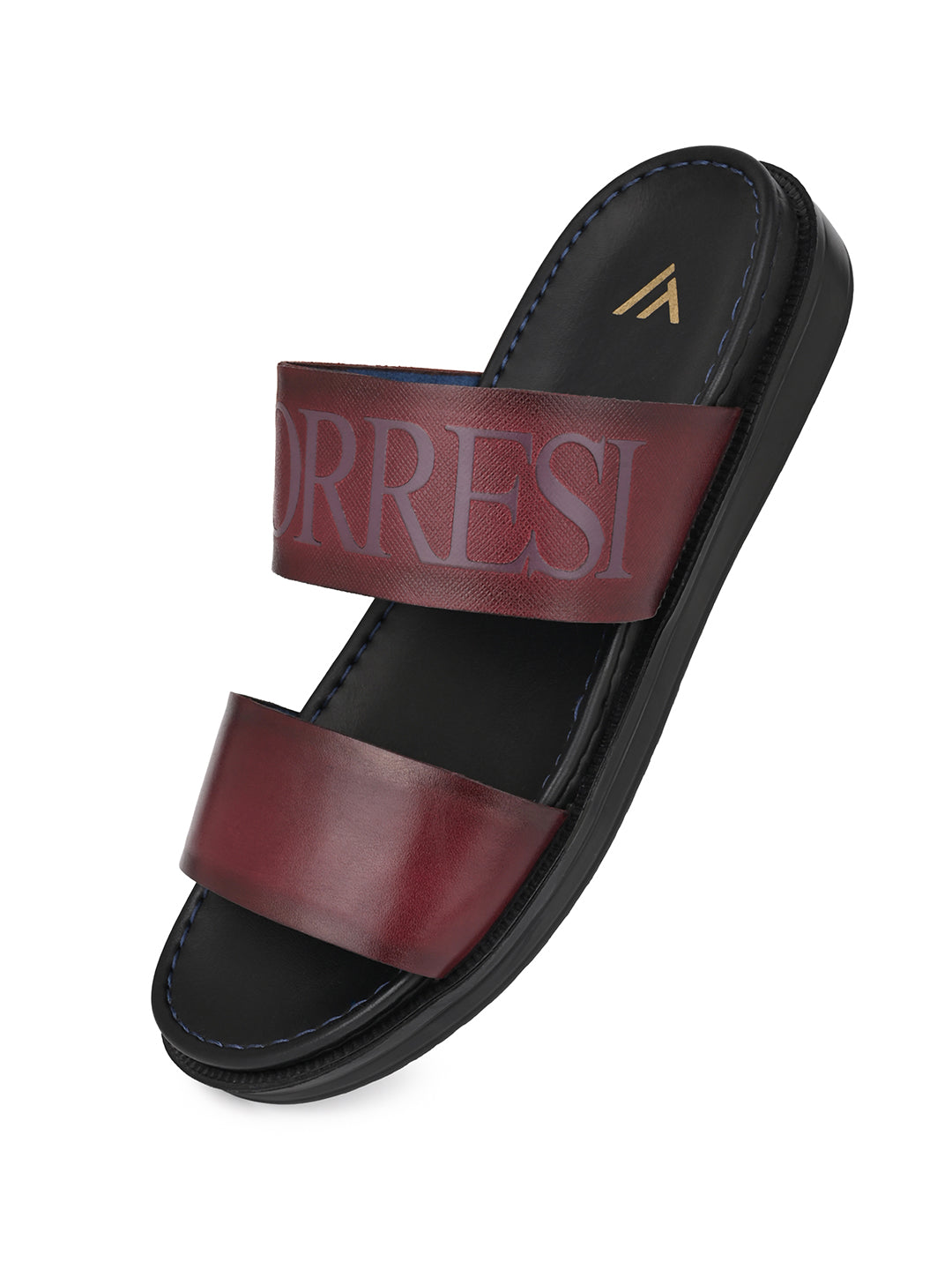 Alberto Torresi PVC Printed Branding Textured Bordo Leather Men Slippers