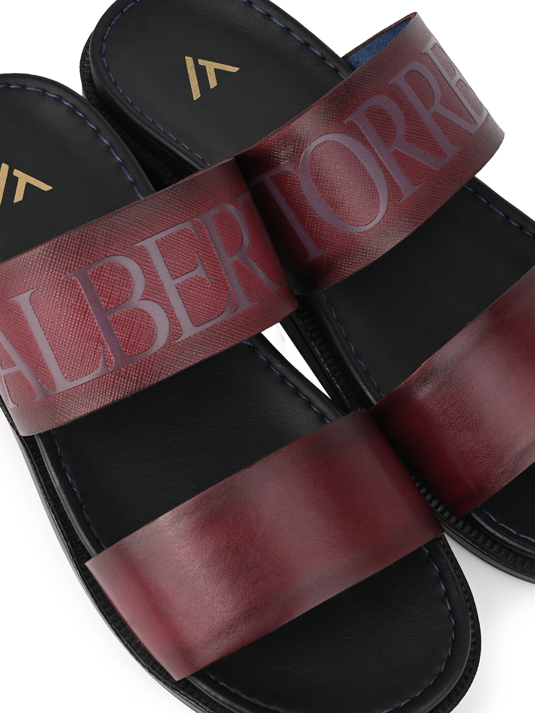 Alberto Torresi PVC Printed Branding Textured Bordo Leather Men Slippers