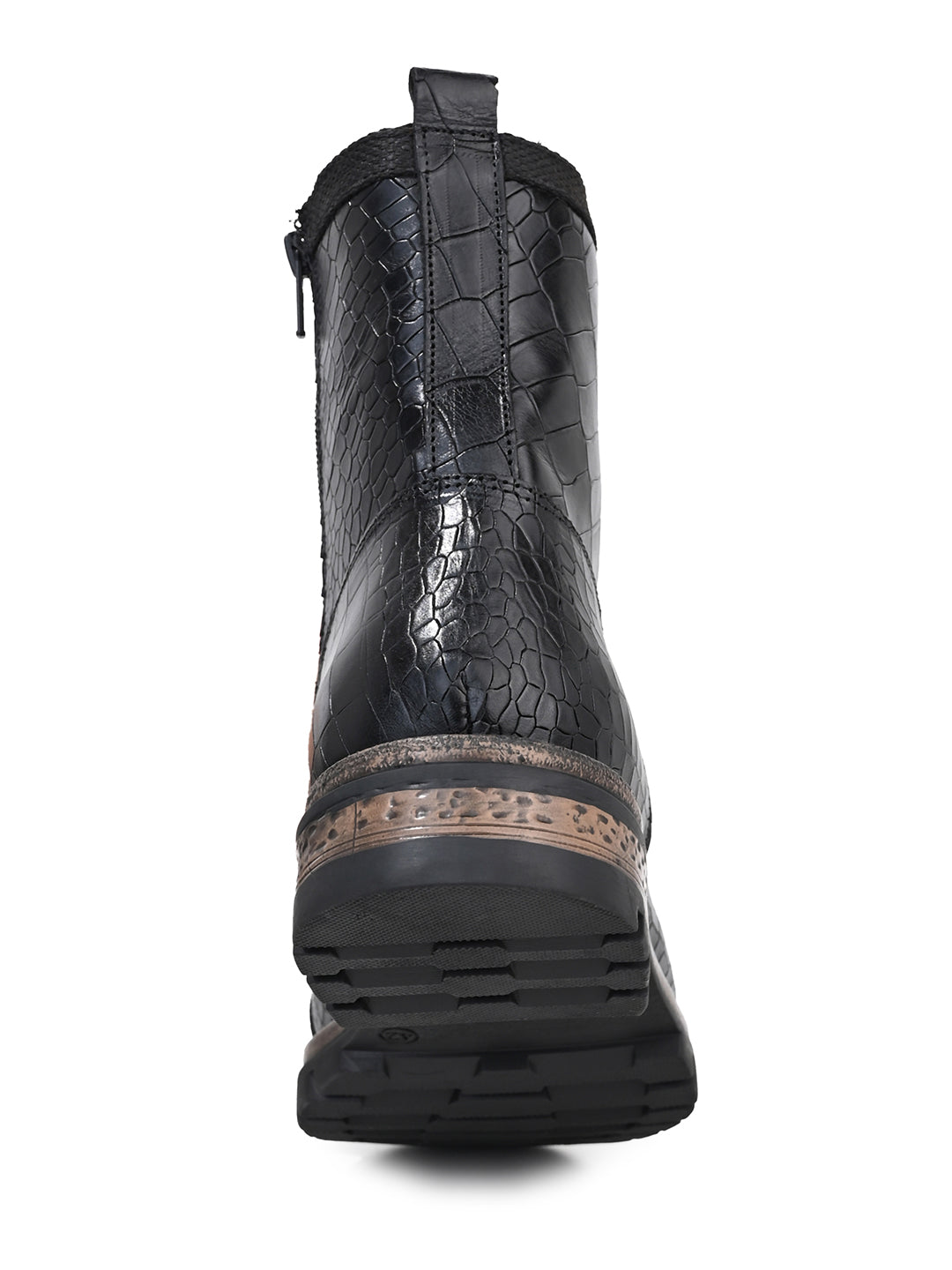 Men Cap Toe Black Croc-Embossed Genuine Leather High-Ankle Boots
