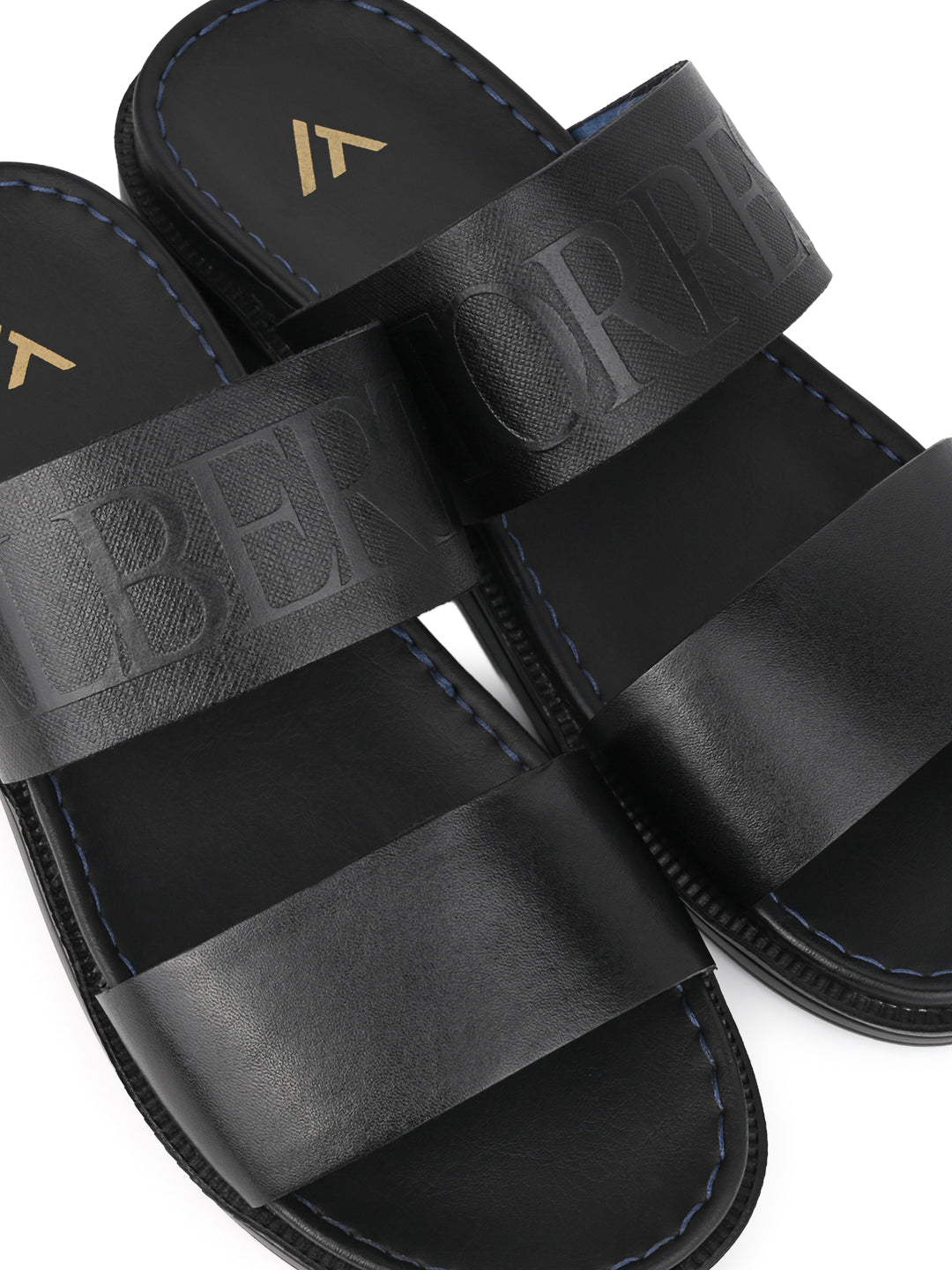 Alberto Torresi PVC Printed Branding Textured Blue Leather Men Slippers